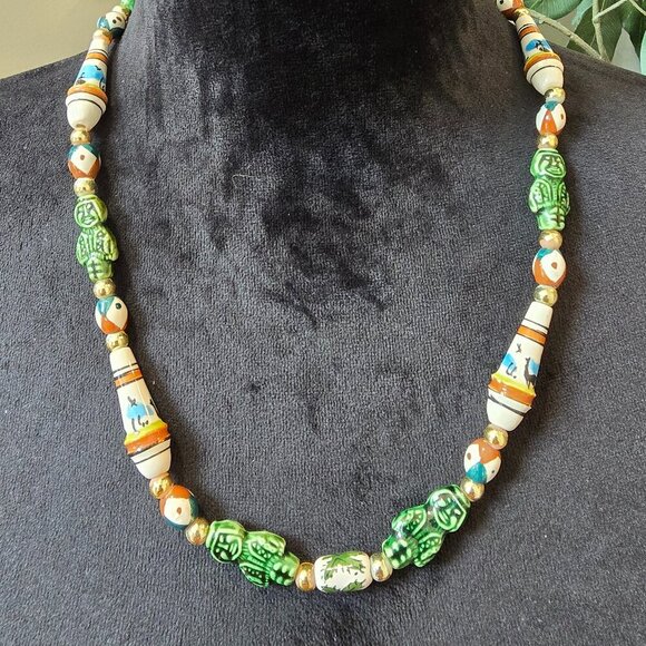 Womens Fashion Multicolor Krobo Beaded Necklace Jewelry with Hook & Eye - Picture 1 of 6